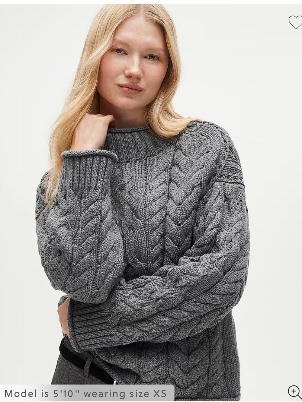 J Crew Rollneck Cable Knit Sweater - Carbon Heather NWT